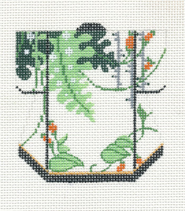 Kimono ~ Petite Kimono Fronds & Vines handpainted Needlepoint Canvas Ornament by LEE