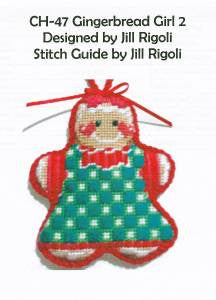 Gingerbread Girl #2 Children's Needlepoint Canvas Ornament and STITCH GUIDE by CH Design from Danji Designs