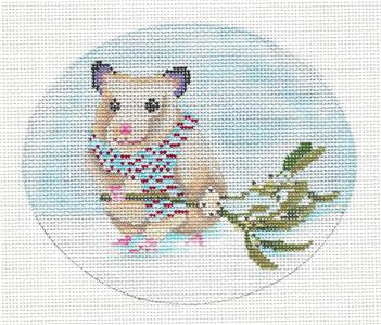 Christmas Oval ~ Hamster with Mistletoe handpainted Needlepoint Canvas & STITCH GUIDE by Scott Church