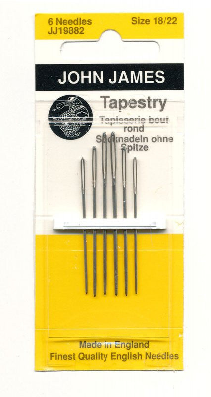TAPESTRY NEEDLES ~ John James English Tapestry Needle for Needlepoint ~ Size 18 to 22 ~ Set of 6