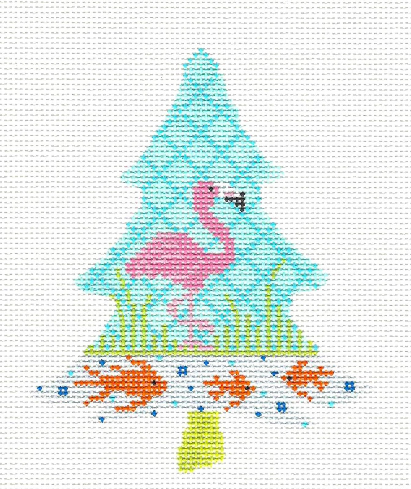 Kelly Clark Tree ~ Flamingo Coastal Tree Seaside handpainted Needlepoint Canvas Ornament