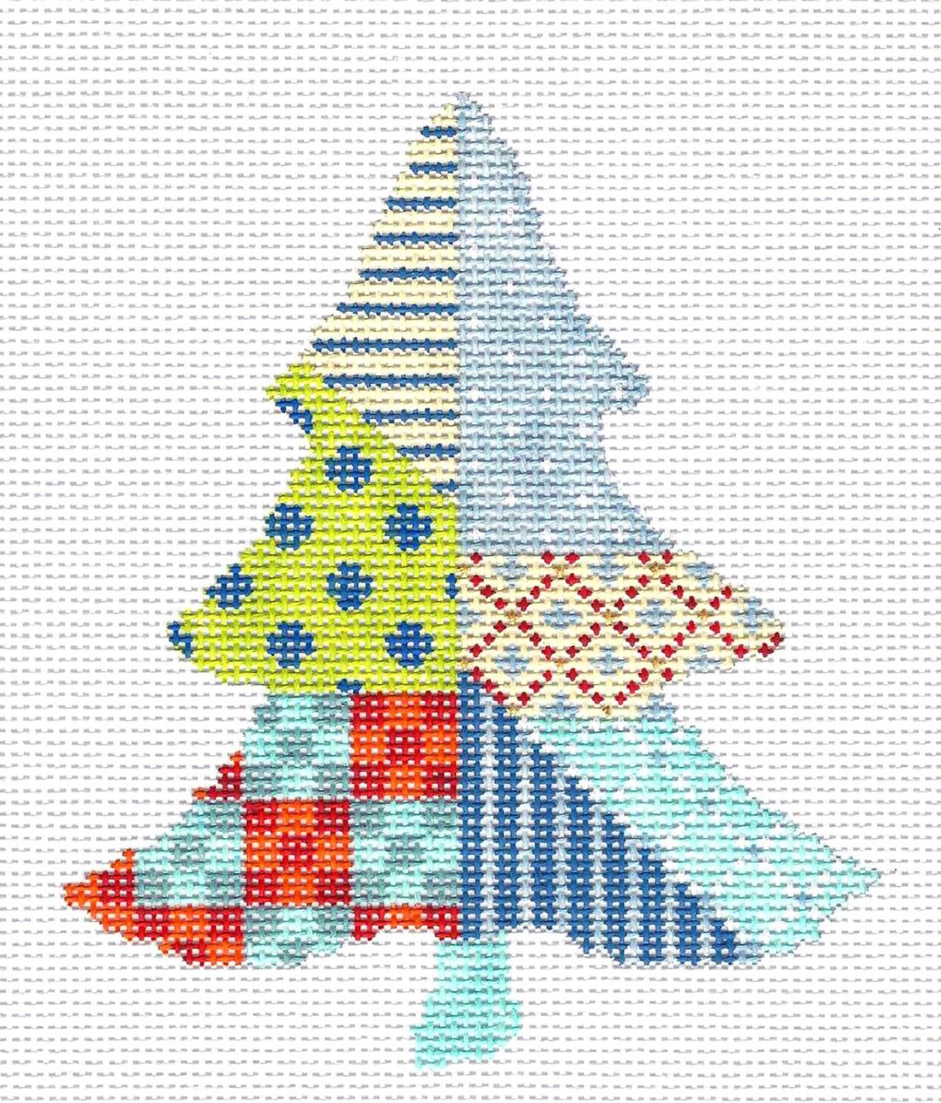 Kelly Clark Tree ~ Coastal Crazy Quilt Tree handpainted Needlepoint Canvas Ornament