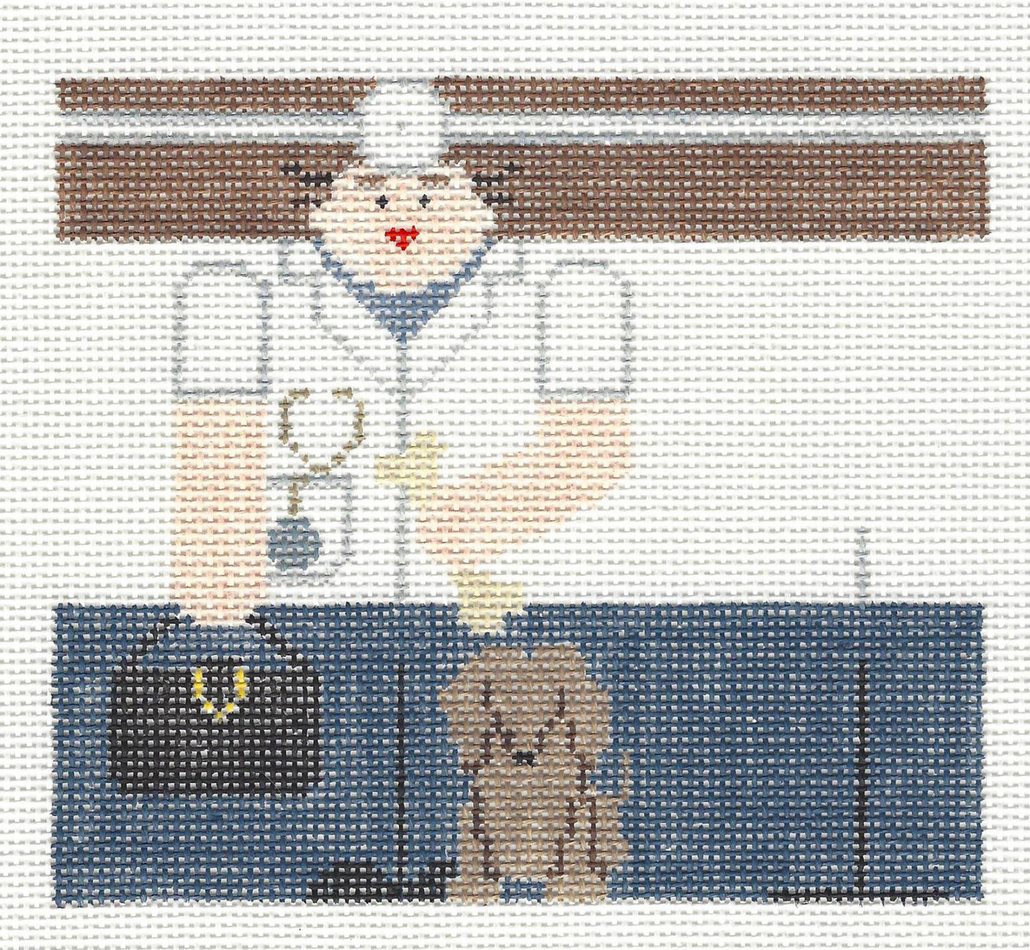 Roll Up ~ Veterinarian and his Puppy Friend handpainted 18 Mesh Needlepoint Canvas by Kathy Schenkel