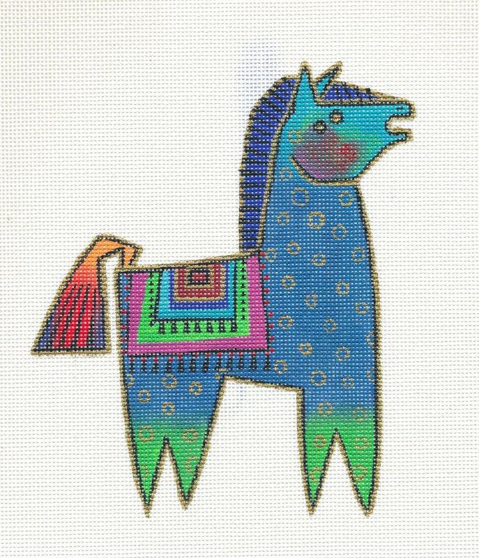 Laurel Burch ~ Petite Pony #8 Blue Multi-Color handpainted 18 Mesh Needlepoint Canvas from Danji Designs
