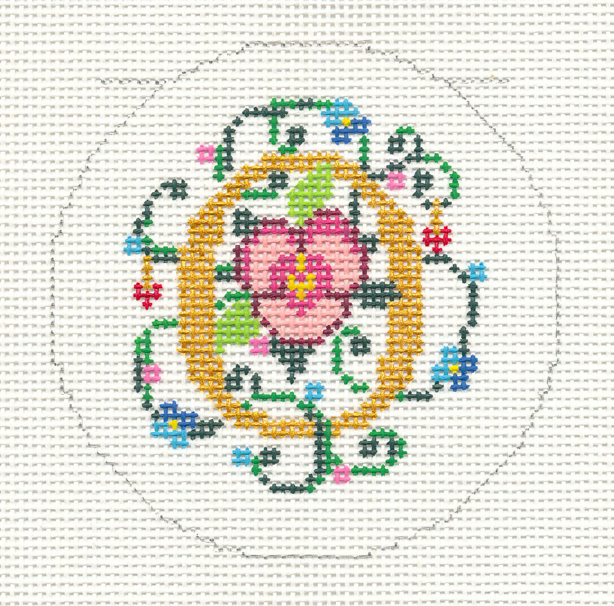 Alphabet ~ Letter "O" Floral Design handpainted Needlepoint Canvas 3" Rd. 18m by Lee