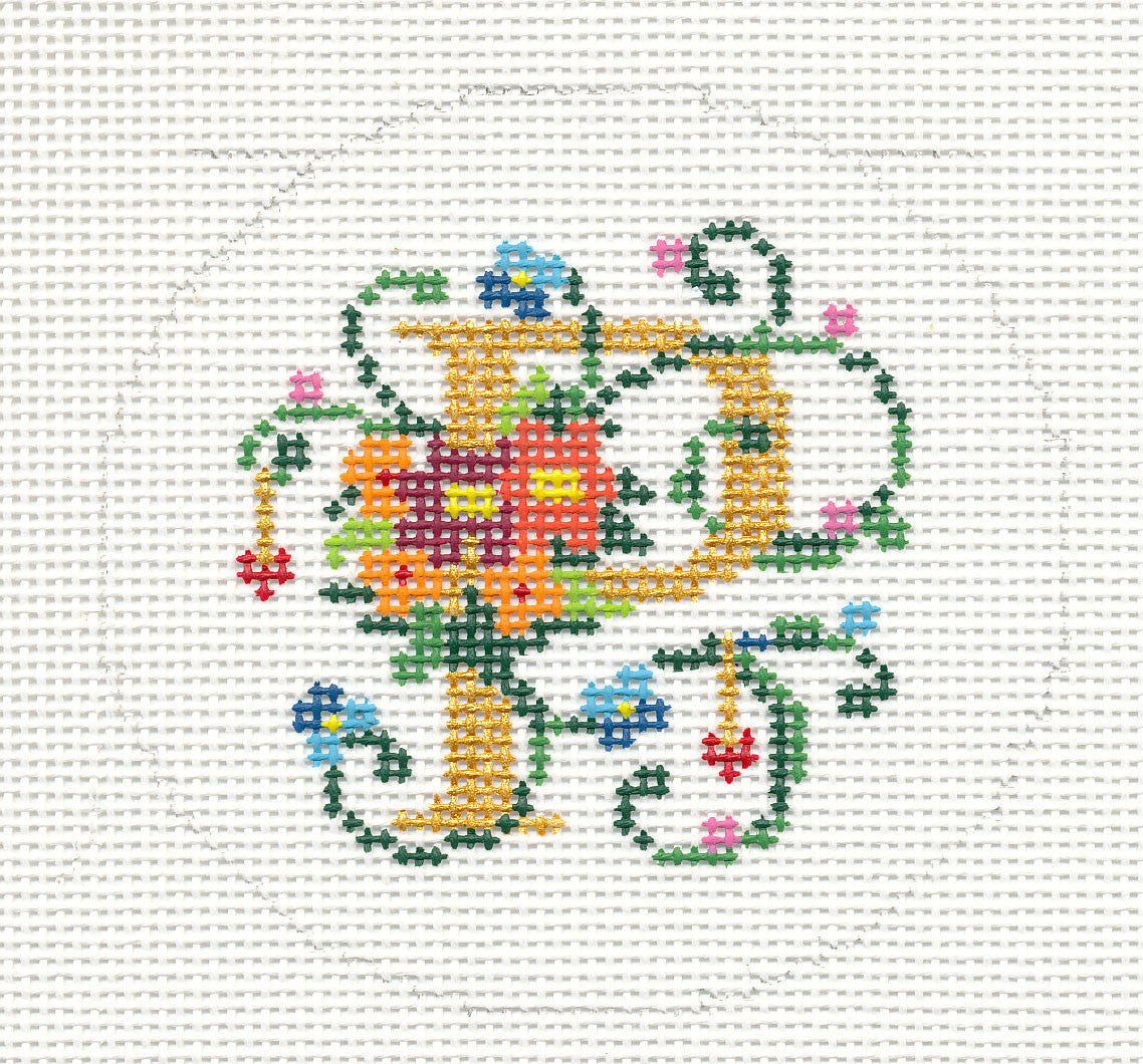 Alphabet ~ Letter "P" Floral Design Handpainted Needlepoint Canvas 3" Rd. 18m by Lee