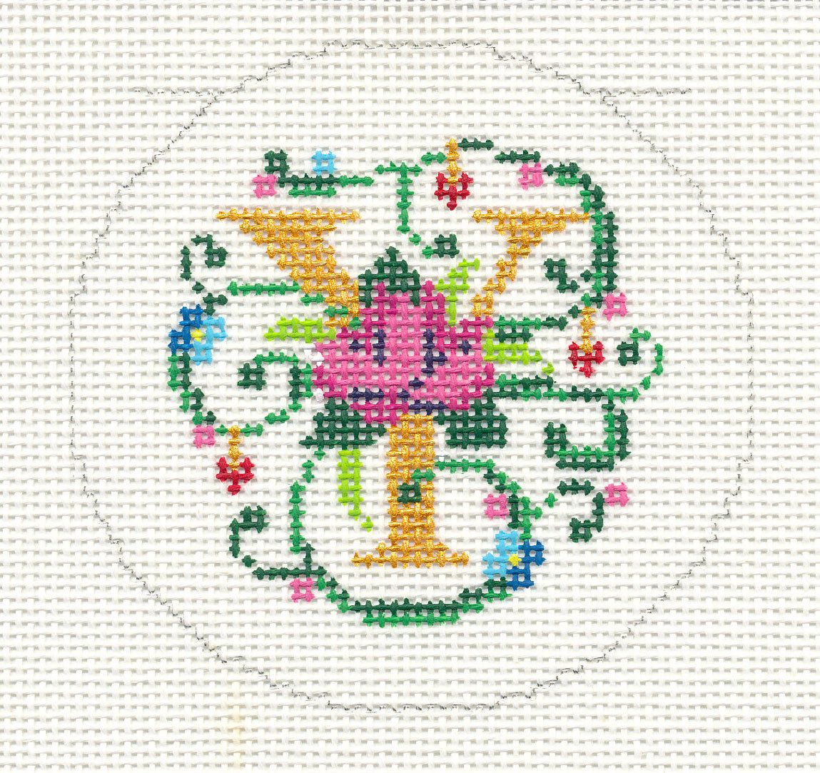 Alphabet ~ Letter "Y" Floral Design handpainted Needlepoint Canvas 3" Rd. 18m by LEE