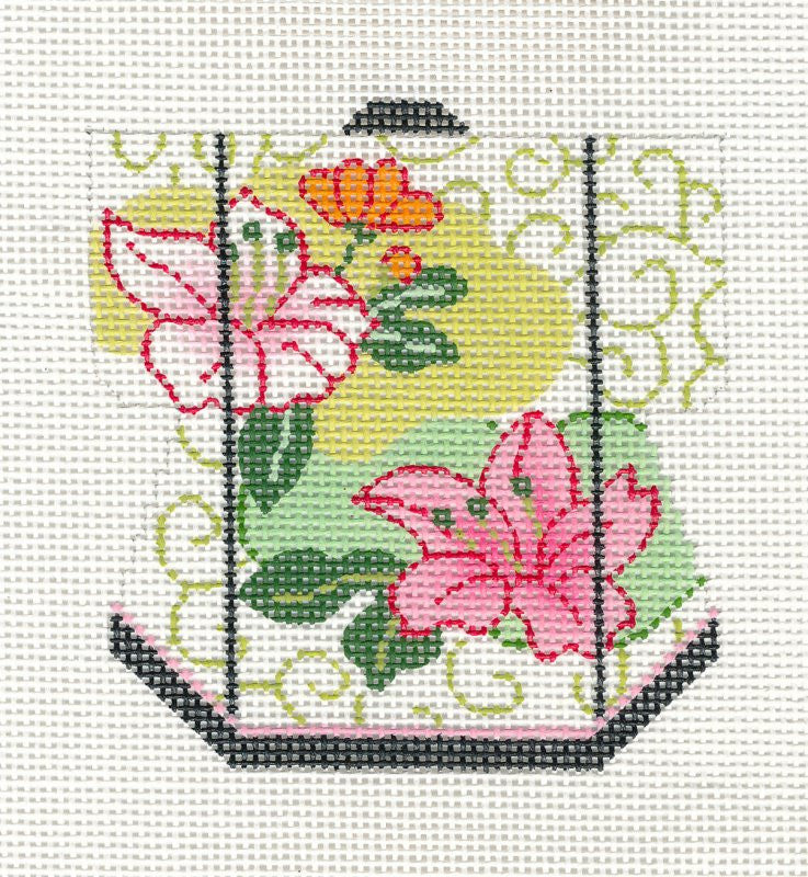 Kimono ~ Oriental Pink Lilies Petite Kimono handpainted Needlepoint Canvas Ornament by LEE