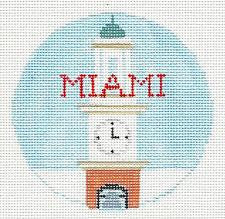 College Round ~ Miami University in Ohio handpainted 18 Mesh 4" Rd. Needlepoint Canvas by Kathy Schenkel