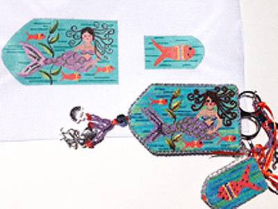 Scissor Case ~ Milli the Mermaid and Fish Fob on Handpainted Needlepoint Canvas from Danji Designs