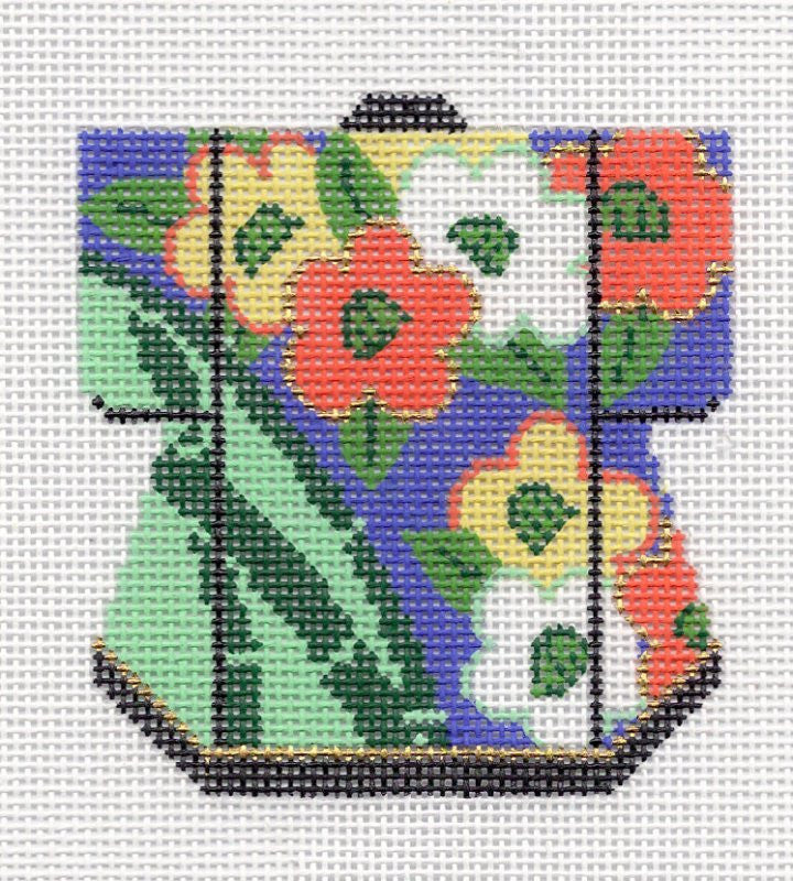 Kimono ~ Petite Oriental Floral & Bamboo on Blue Kimono handpainted Needlepoint Canvas by LEE