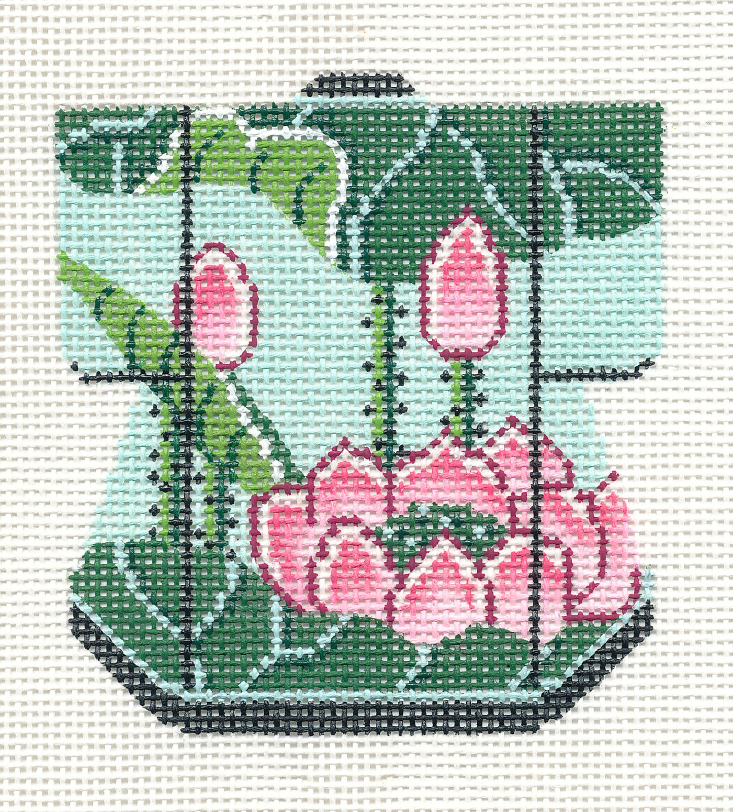 Kimono ~ Oriental Pink Waterlily Blossoms Petite Kimono handpainted Needlepoint Canvas by LEE