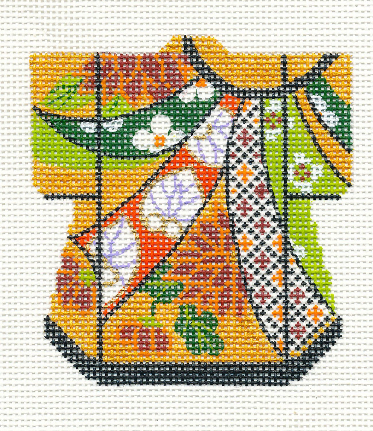 Kimono ~ Obi Sash Japanese Petite Kimono handpainted Needlepoint Canvas Ornament by LEE