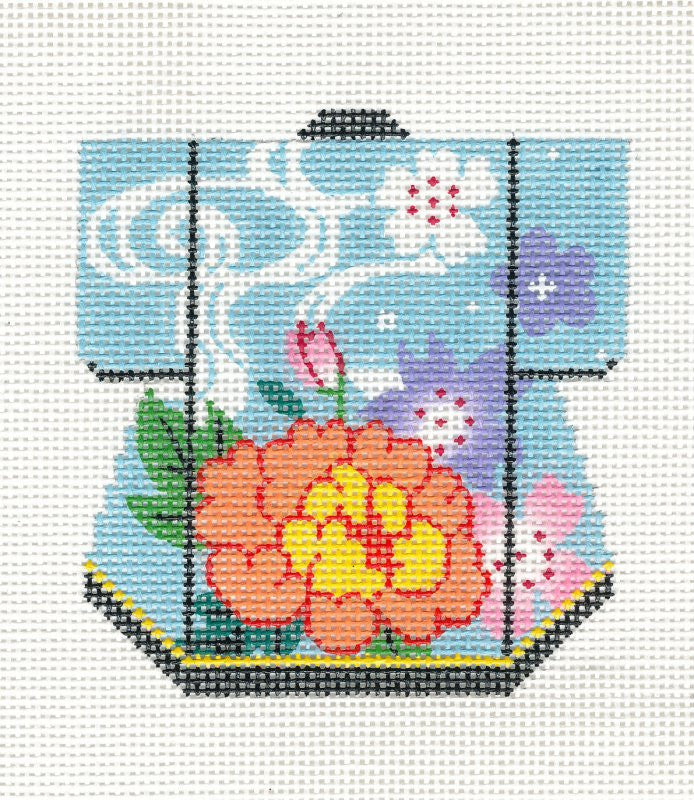 Kimono ~ Petite LEE Kimono Florals on Blue handpainted Needlepoint Canvas Ornament