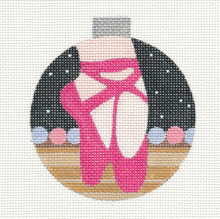 Round ~ Pink Ballet Slippers Ornament handpainted Needlepoint Canvas by Raymond Crawford