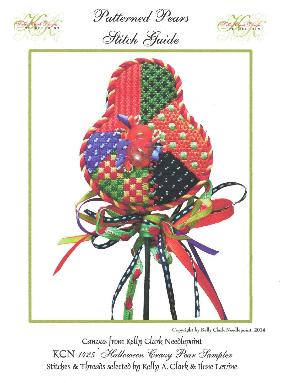 Kelly Clark Pear – Halloween Crazy Pear Canvas & Stitch Guide handpainted Needlepoint Canvas