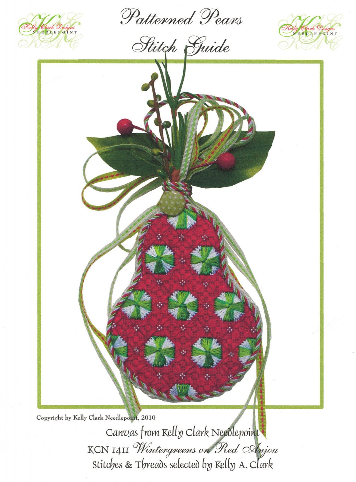 Kelly Clark Pear– Wintergreen Candy Pear & Stitch Guide handpainted Needlepoint Canvas