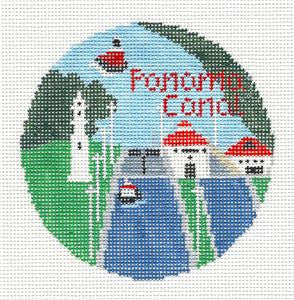 Travel Round ~ The Panama Canal handpainted 4" Rd. 18 Mesh Needlepoint Canvas by Kathy Schenkel