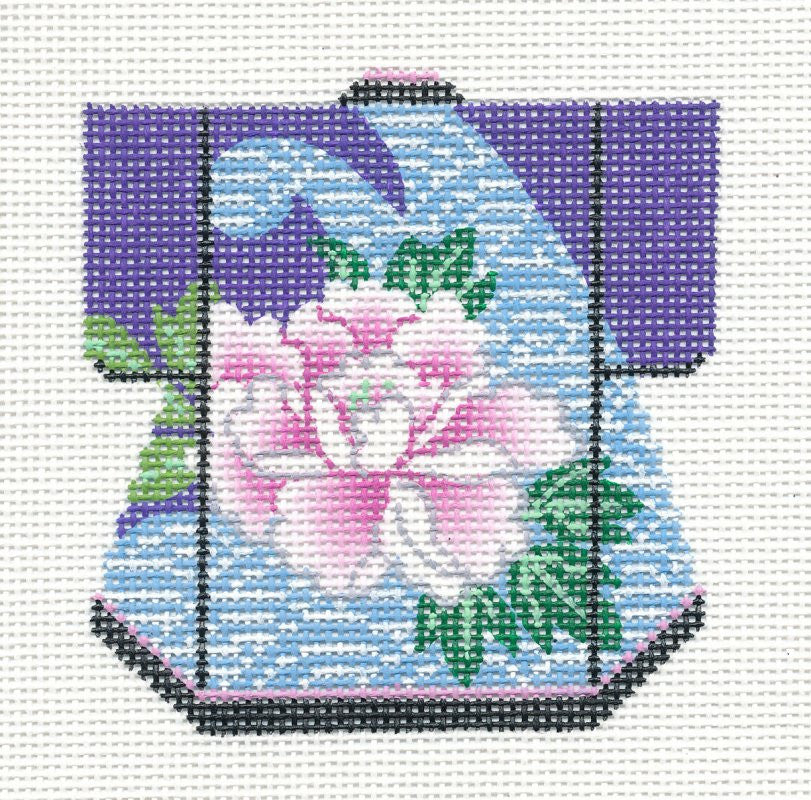 Kimono ~ Petite Kimono Pink Blossom on Purple handpainted Needlepoint Canvas Ornament by LEE