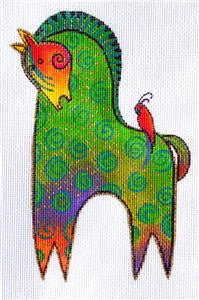 Laurel Burch ~ Petite Pony #3 and His Bird Friend 18 Mesh handpainted Needlepoint Canvas by Danji Designs