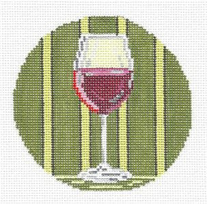 Round ~ Red Wine Glass Ornament handpainted 4" Rd. 18 mesh Needlepoint Canvas by Needle Crossings