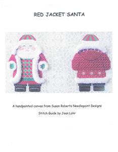2 Sided ~ Red Jacket Santa handpainted 18 Mesh Needlepoint Ornament Canvas & STITCH GUIDE by Susan Roberts