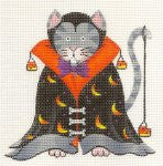 Halloween ~ Kitty Cat in Cape With Crescent Moons on hand painted Needlepoint Canvas ~ by Danji Designs