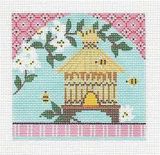 Kelly Clark Canvas ~ Asian Inspired Spring Bee Skep with Dogwood Blossoms handpainted Needlepoint Canvas