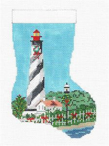 Mini Stocking ~ St. Augustine, Florida Lighthouse Mini Stocking 18 mesh handpainted Needlepoint Ornament Canvas by Needle Crossings