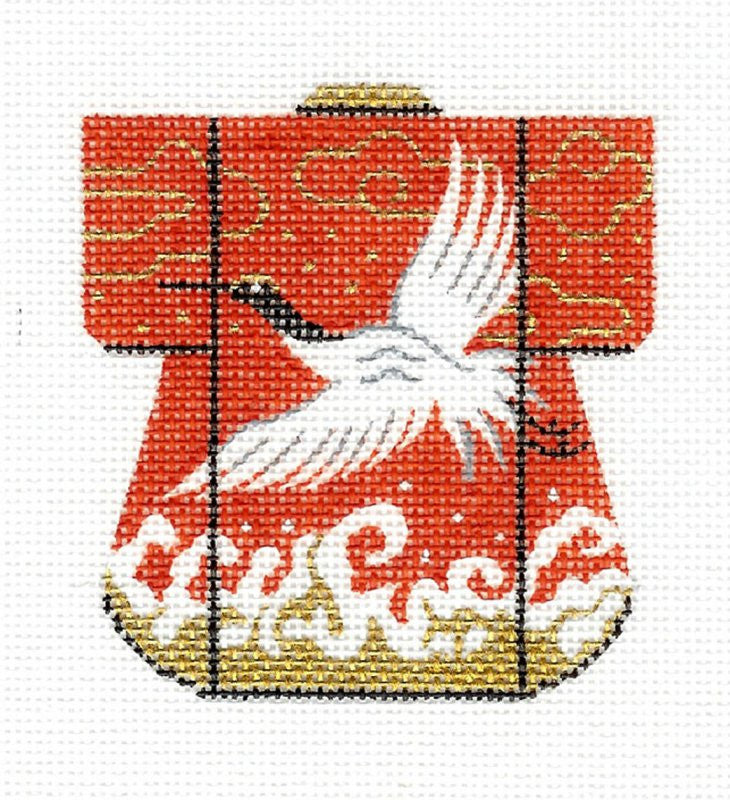 Kimono ~ Petite Oriental Flying Crane Wedding Kimono with Gold handpainted Needlepoint Canvas by LEE