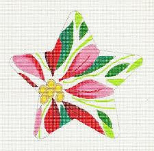 Christmas Star ~ Poinsettia Star Red Christmas Needlepoint Canvas Ornament by Raymond Crawford