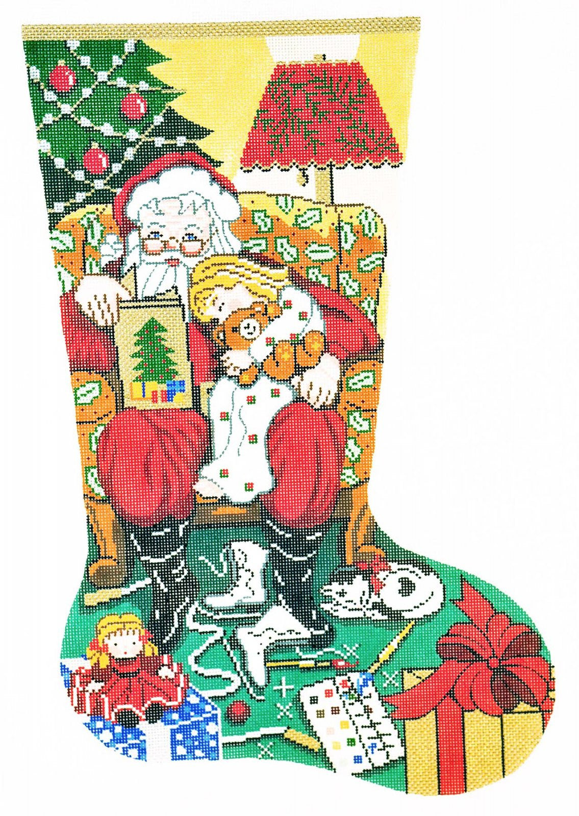 Full Size Stocking ~ Story Time ~ Girl's handpainted Full Size Needlepoint Christmas Stocking Canvas by LEE