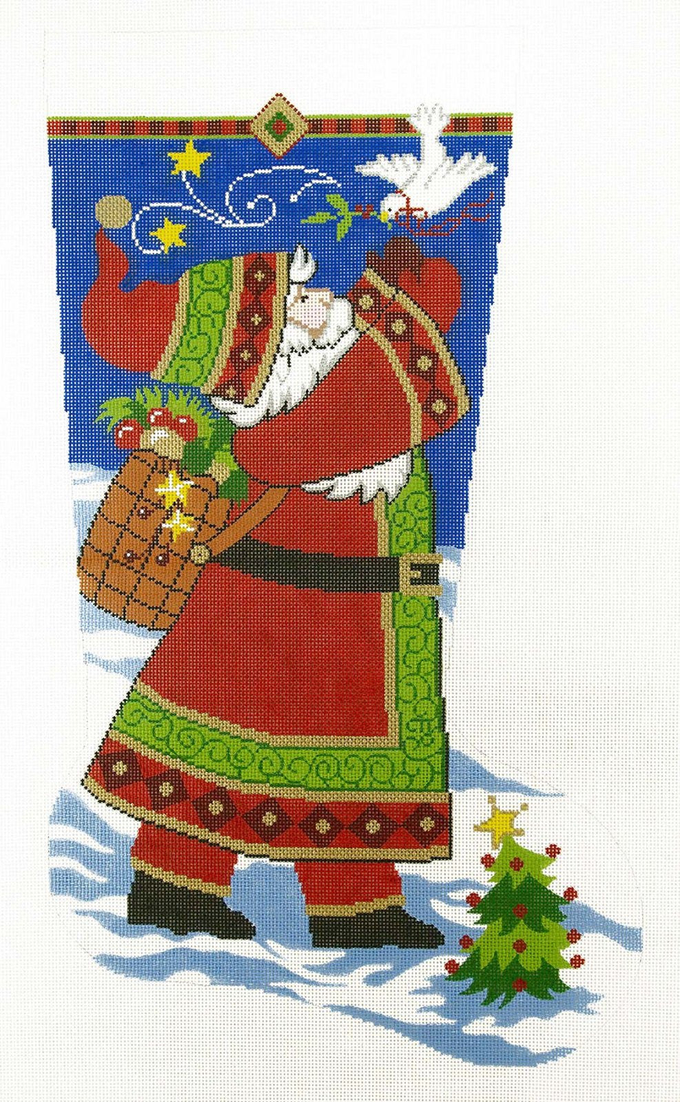 Stocking ~ Full Size Santa with a Dove handpainted Needlepoint Canvas