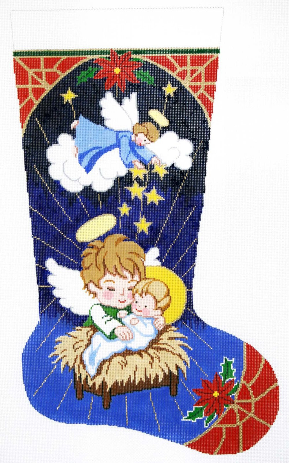 Stocking~ Full Size Angels & Manger handpainted Needlepoint Canvas