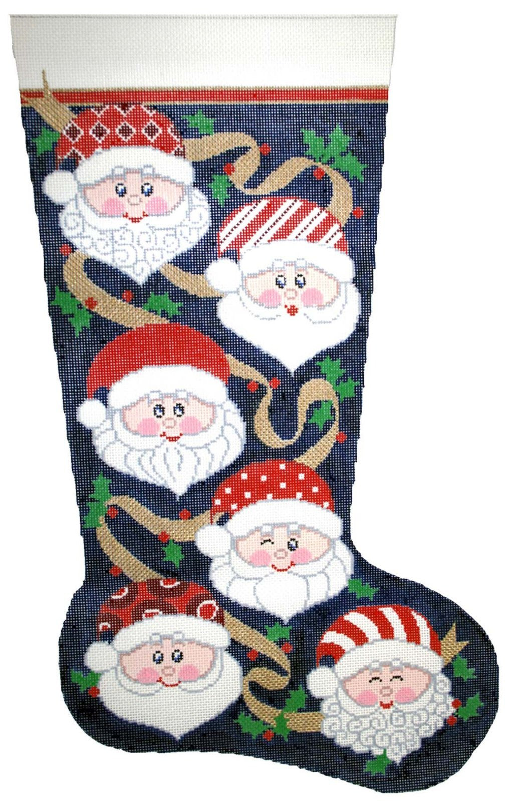 Christmas Stocking ~ Full Size Santa's Many Faces handpainted Needlepoint Canvas by LEE Needle Art