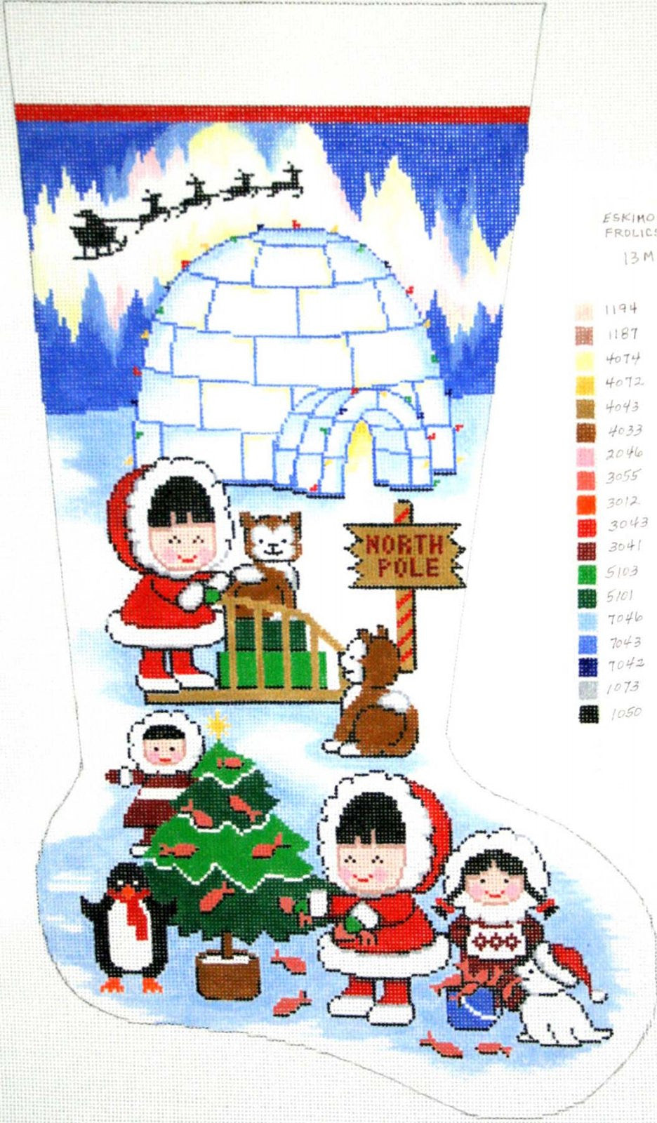 Stocking~ Full Size Eskimo Frolics handpainted Needlepoint Canvas