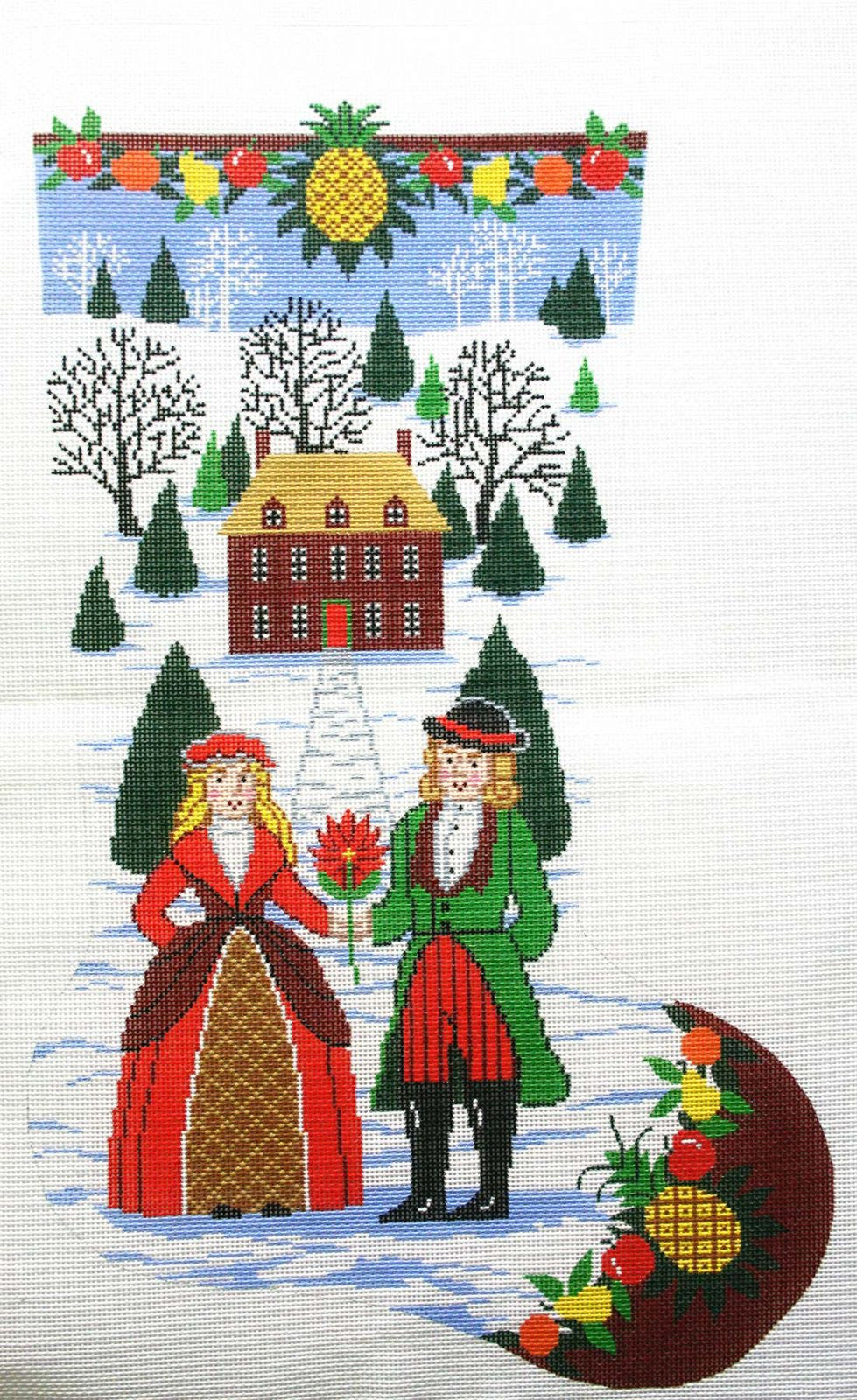 Stocking~ Full Size Williamsburg Folk Art handpainted Needlepoint Canvas