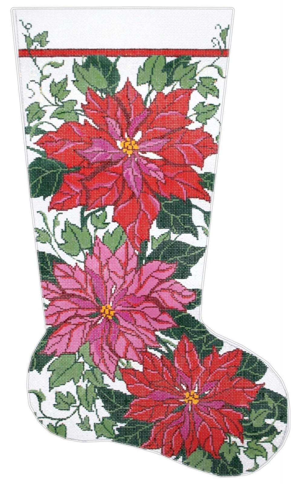 Stocking ~ Poinsettia & Ivy Full Size Christmas Stocking 13 Mesh Needlepoint Canvas by LEE