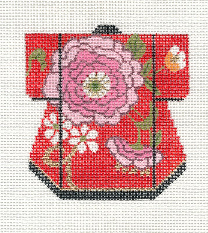 Kimono ~ Petite LEE Kimono Pink Blossoms handpainted Needlepoint Canvas Ornament