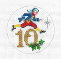 12 Days of Christmas ~ 10 Lords Leaping 13 Mesh handpainted 4" Rd. Needlepoint Canvas by Alice Peterson