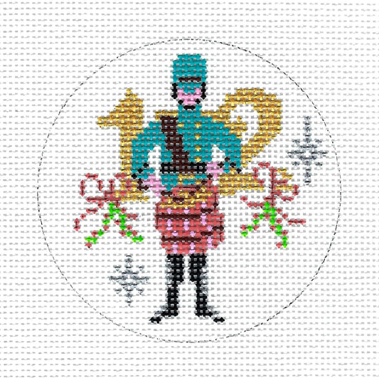12 Days of Christmas ~12 Drummers Drumming 13 Mesh handpainted 4" Round Needlepoint Canvas by Alice Peterson