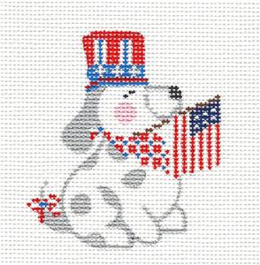 Dog Canvas ~ Patriotic DOG with Flag R,W & B Needlepoint Canvas & STITCH GUIDE by CH Designs from Danji