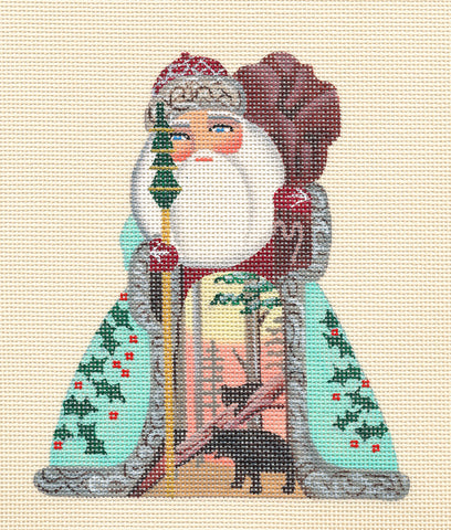 "Bearing Gifts" Russian Santa handpainted 18 Mesh Needlepoint Canvas by Leigh Designs
