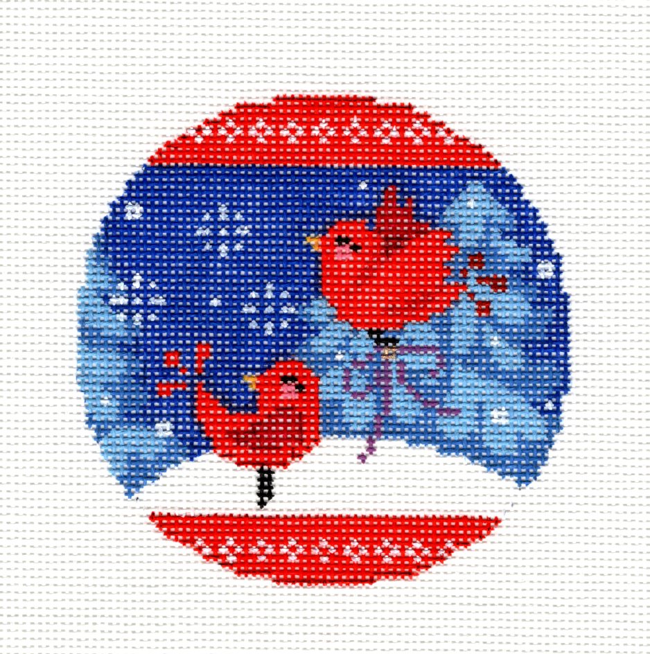 2 Cardinals in the Winter Woods handpainted 18 Mesh Needlepoint Ornament Canvas by Abigail Cecile from PLD Design