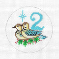 12 Days of Christmas ~ 2 Turtle Doves 13 Mesh handpainted 4" Rd. Needlepoint Ornament Canvas by Alice Peterson