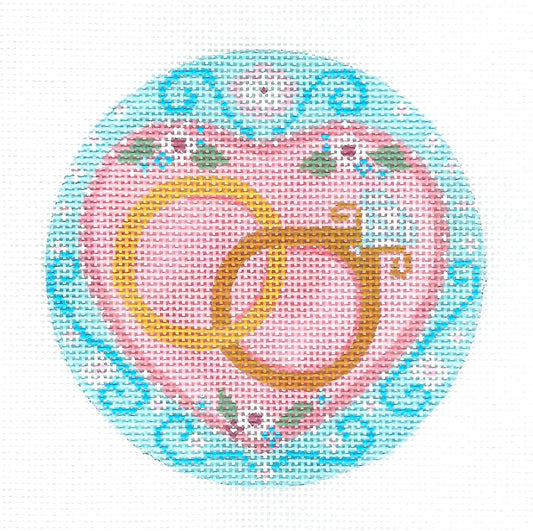 Beautiful WEDDING ~ 2 Wedding Rings 4" Rd. handpainted 18 mesh Needlepoint Canvas by CH Designs from Danji