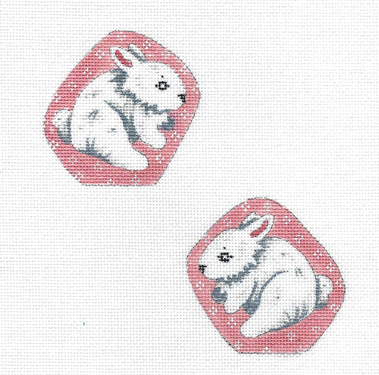 Bunny ~ WHITE  BUNNY RABBIT 2 sided handpainted 18 Mesh Needlepoint Ornament Canvas by MM Designs