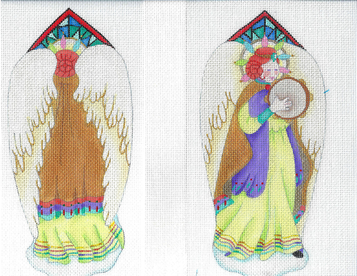 Christmas ~ 2 Sided ANGEL Ornament 8.25" Tall handpainted 18 mesh Needlepoint Canvas by DEDE