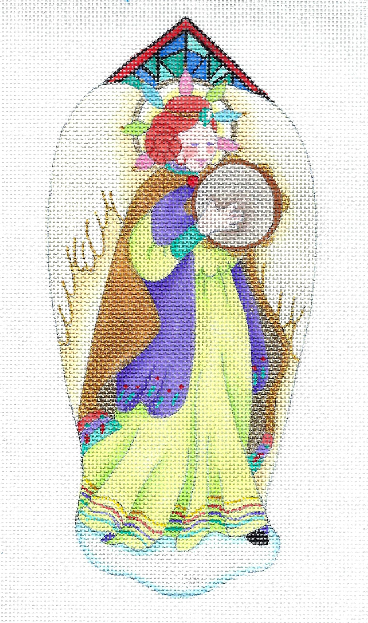 Christmas ~ 2 Sided ANGEL Ornament 8.25" Tall handpainted 18 mesh Needlepoint Canvas by DEDE