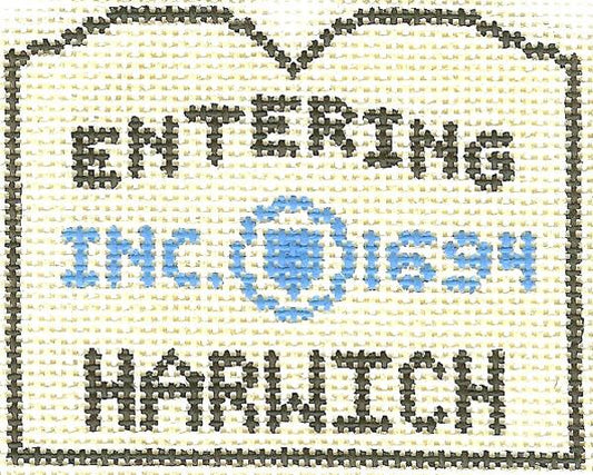 Travel Sign ~ HARWICH, CAPE COD, MASS. SIGN Ornament HP Needlepoint Canvas by Silver Needle